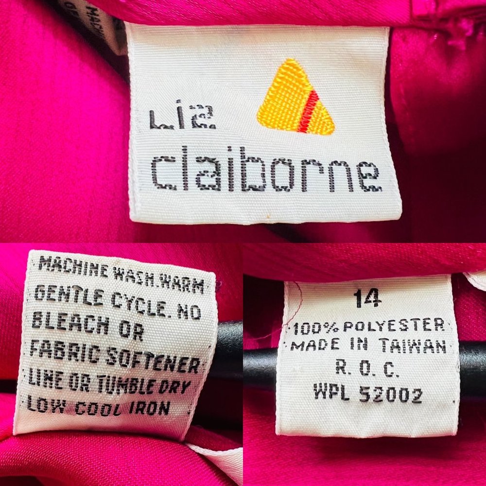 80s Liz Claiborne CollectionSilk Blouse Cowl Neck Dolman Sleeves Hot Pink 14 - Picture 11 of 11